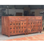 Mango Wood Accent Cabinet: Hand-Carved Indian Sideboard with Brass Bells - Image 6