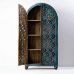 Mango Wood Hand-Carved Bookshelf With Blue Finish - Image 8