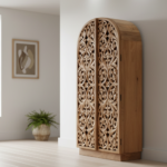 Mango Wood Hand-Carved Bookshelf With Natural Finish - Image 4
