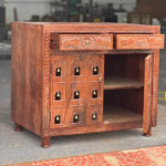 Mango Wood Accent Cabinet: Hand-Carved Indian Sideboard with Brass Bells - Image 4