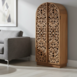 Mango Wood Hand-Carved Bookshelf With Natural Finish - Image 3
