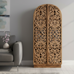 Mango Wood Hand-Carved Bookshelf With Natural Finish - Image 2