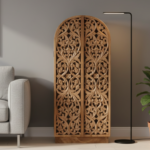 Mango Wood Hand-Carved Bookshelf With Natural Finish