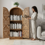 Mango Wood Hand-Carved Bookshelf With Natural Finish - Image 5
