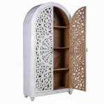 Mango Wood Hand-Carved Bookshelf With White Finish - Image 7