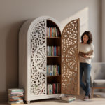 Mango Wood Hand-Carved Bookshelf With White Finish - Image 4