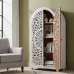 Mango Wood Hand-Carved Bookshelf With White Finish - Image 3