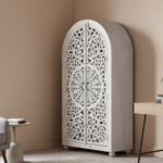Mango Wood Hand-Carved Bookshelf With White Finish - Image 2
