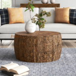 Round Carved Coffee Table.Solid Mango Wood Furniture