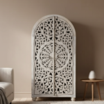 Mango Wood Hand-Carved Bookshelf With White Finish