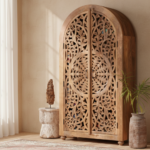 Mango Wood Hand-Carved Bookshelf With Natural Finish - Image 2