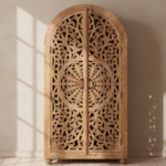 Mango Wood Hand-Carved Bookshelf With Natural Finish