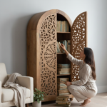 Mango Wood Hand-Carved Bookshelf With Natural Finish - Image 4