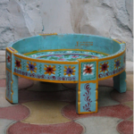 Wooden Ethnic Chakki Table, Indian Boho Floral Painted Round Chakki Coffee Table, - Image 5