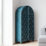 Mango Wood Hand-Carved Bookshelf With Blue Finish - Image 4