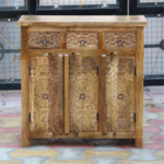 Mango Wood Carved Cabinet 3 Drawer Side Table,Bedside Furniture - Image 2