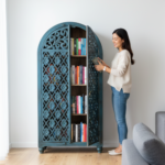 Mango Wood Hand-Carved Bookshelf With Blue Finish - Image 5