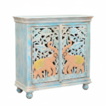 Hand-Carved Mango Wood Distress Sideboard Cabinet For Storage - Image 8