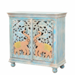 Hand-Carved Mango Wood Distress Sideboard Cabinet For Storage - Image 9