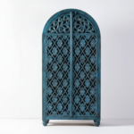Mango Wood Hand-Carved Bookshelf With Blue Finish - Image 6