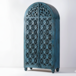 Mango Wood Hand-Carved Bookshelf With Blue Finish - Image 7
