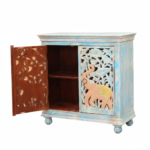 Hand-Carved Mango Wood Distress Sideboard Cabinet For Storage - Image 11