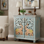 Hand-Carved Mango Wood Distress Sideboard Cabinet For Storage - Image 3