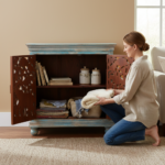 Hand-Carved Mango Wood Distress Sideboard Cabinet For Storage - Image 6