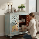 Hand-Carved Mango Wood Distress Sideboard Cabinet For Storage - Image 5