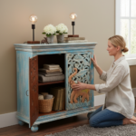Hand-Carved Mango Wood Distress Sideboard Cabinet For Storage - Image 4