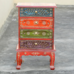 Indian Painted 4 Drawer Bedside , Chest Of Drawer - Image 5