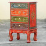 Indian Painted 4 Drawer Bedside , Chest Of Drawer - Image 6