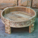 Mango Wood Chakki Table Set, Ethnic Indian Coffee Table, Planter Stand - Image 2