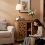 Mango Wood Hand-Carved Sideboard Cabinet For Utility Storage - Image 8