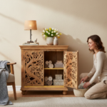 Mango Wood Hand-Carved Sideboard Cabinet For Utility Storage - Image 6