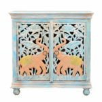 Hand-Carved Mango Wood Distress Sideboard Cabinet For Storage - Image 7