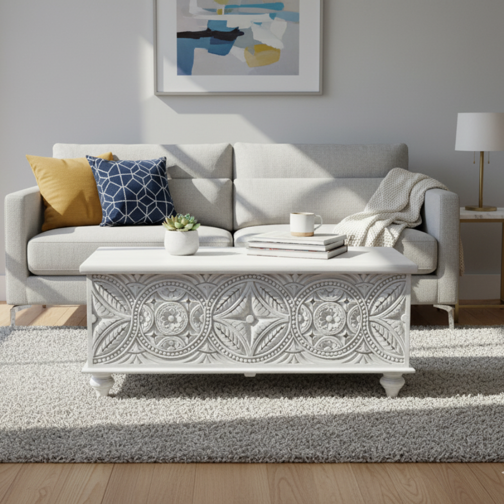 Untitled_design_90 Mango Wood Hand-Carved Blanket Chest With White Finish - Image 1