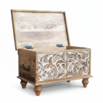 Mango Wood Hand-Carved Blanket Chest For Storage Solution - Image 8
