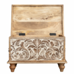 Mango Wood Hand-Carved Blanket Chest For Storage Solution - Image 5