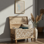 Mango Wood Hand-Carved Blanket Chest For Storage Solution - Image 3