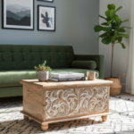 Mango Wood Hand-Carved Blanket Chest For Storage Solution