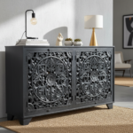 Mango Wood Hand-Carved Sideboard With Black Finish - Image 2