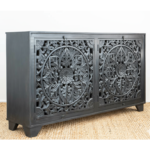 Mango Wood Hand-Carved Sideboard With Black Finish - Image 6