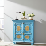 Mango Wood Hand-Carved Bedside Cabinet With Brass Detailing - Image 2