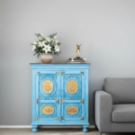 Mango Wood Hand-Carved Bedside Cabinet With Brass Detailing