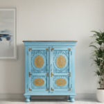 Mango Wood Hand-Carved Bedside Cabinet With Brass Detailing - Image 9