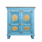 Mango Wood Hand-Carved Bedside Cabinet With Brass Detailing - Image 10