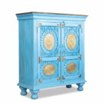 Mango Wood Hand-Carved Bedside Cabinet With Brass Detailing - Image 11