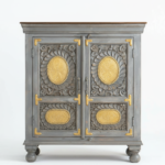 Mango Wood Hand-Carved Bedside Cabinet With Brass Detailing - Image 8