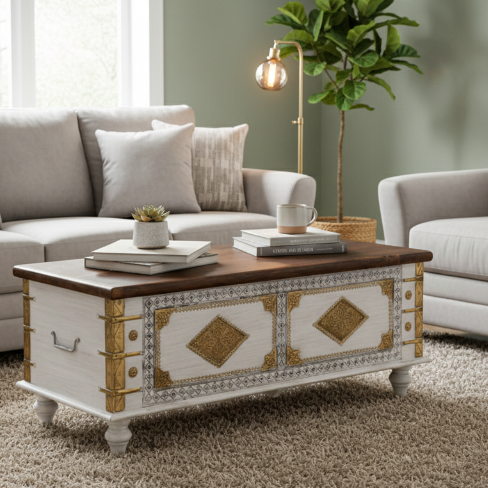 Untitleddesign_12 Mango Wood Blanket Chest With Brass Detailing - Image 1